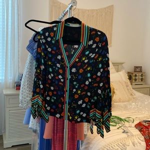 Alice and Olivia black blouse with ruffle sleeves xs